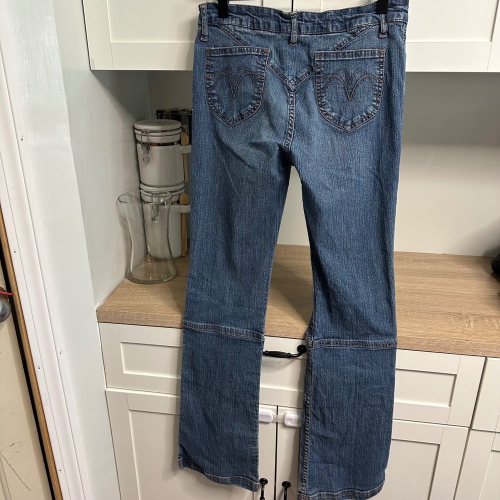 Vintage Y2K Karl Kani Flare Jeans Womens 28 Blue Knee Pocket Utility Streetwear - Picture 8 of 16